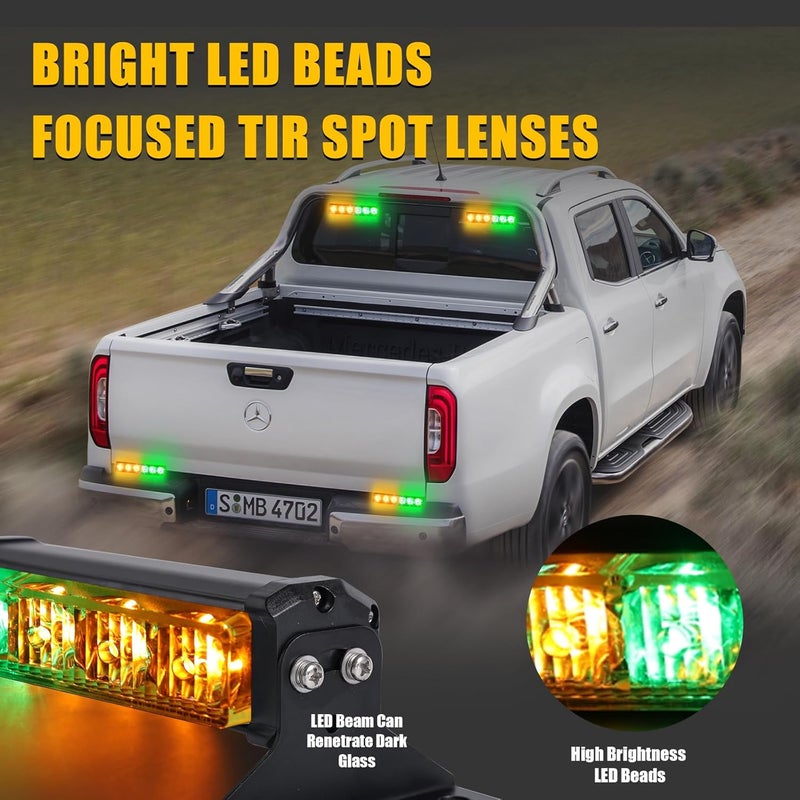 Tiannor 2X 6.1 inch Emergency Strobe Lights Amber/Green12 LED Hazard Warning Flashing Safety Dash Front/Rear Windshield Deck Split Lights Surface Mount for Construction Vehicles Tow/Plow Trucks - Image 3